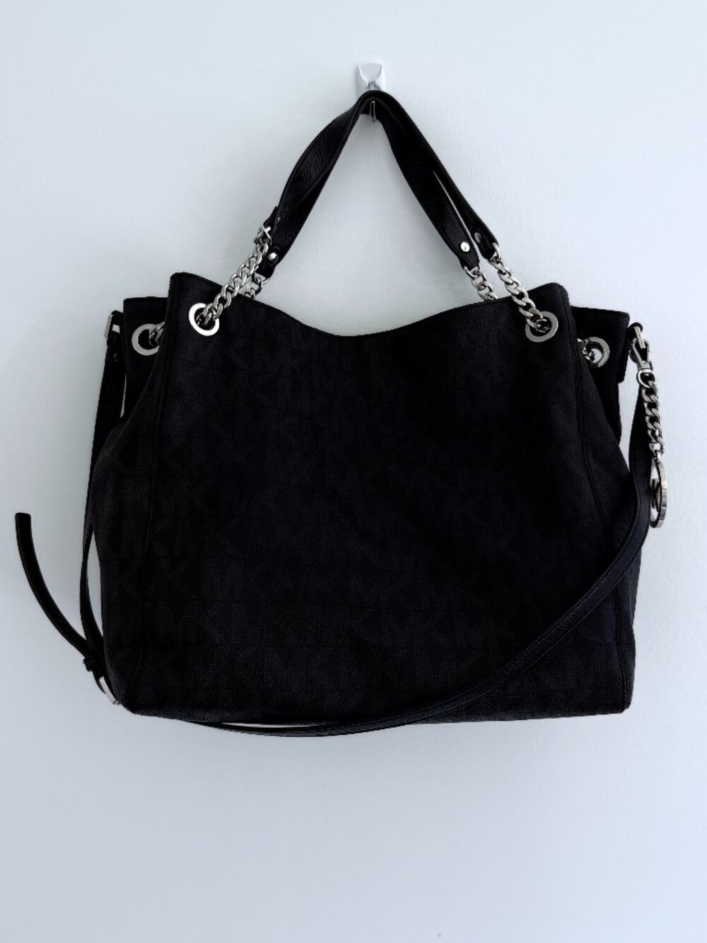 Michael Kors Jet Set Chain LG Gathered Shoulder Tote Bag Black MK Monogram